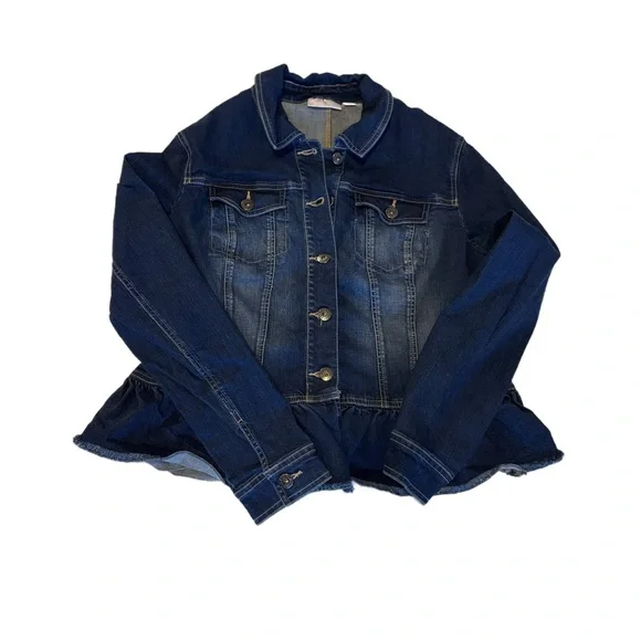 Belle by Kim Gravel Dark Blue Denim Jacket w/freyed hem-EUC - Picture 1 of 11